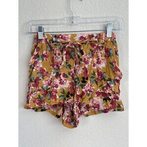 Joe B Floral‎ Front Tie Shorts Mustard Gold Small